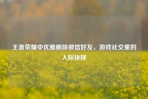 王者荣耀中优雅删除微信好友，游戏社交里的人际抉择