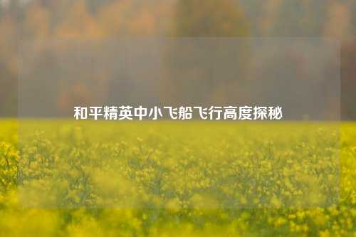和平精英中小飞船飞行高度探秘