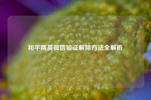 和平精英微信验证解除 *** 全解析