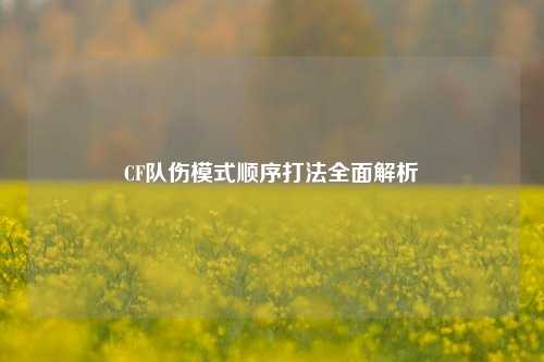 CF队伤模式顺序打法全面解析